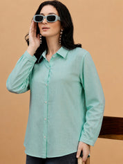 Women Blue Solid Rayon Casual Regular Fit Shirt (W1783)