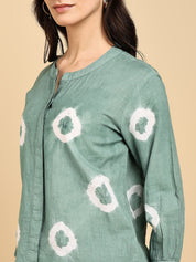 Women Casual Cotton Slub Tie & Dye Mandarin Full Sleeves Regular Fit Shirt (W1719)