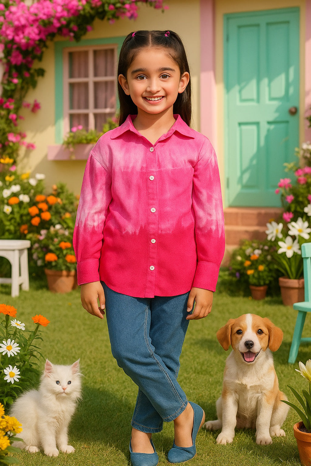 Hand Tie Dyed Collar Shirt for Girls (K1009)