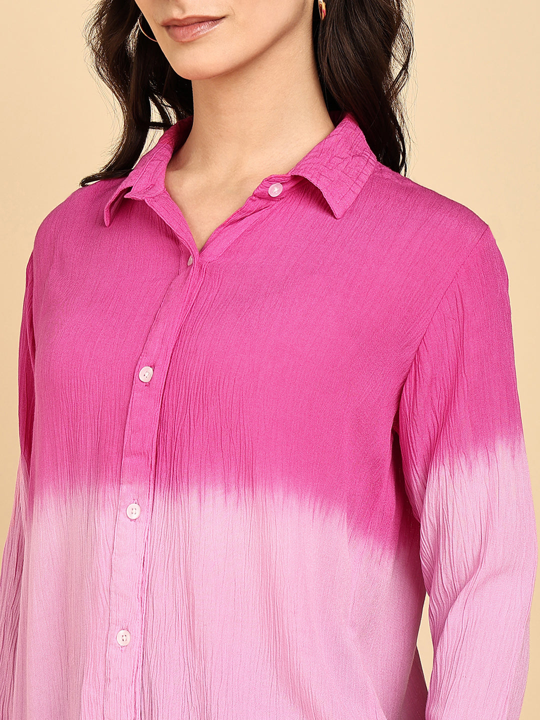 Women Casual Rayon Crepe Tie & Dye Spread Collar Full Sleeves Relaxed Fit Shirt (W1709)