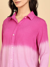 Women Casual Rayon Crepe Tie & Dye Spread Collar Full Sleeves Relaxed Fit Shirt (W1709)