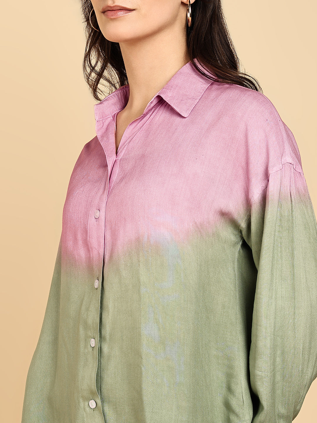 Women Casual Rayon Staple Tie & Dye Spread Collar Full Sleeves Loose Fit Shirt (W1698)