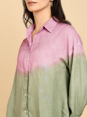 Women Casual Rayon Staple Tie & Dye Spread Collar Full Sleeves Loose Fit Shirt (W1698)