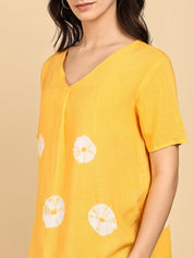 Women Casual Rayon Slub Tie & Dye V-Neck Short Sleeves Regular Fit Top (W1687)