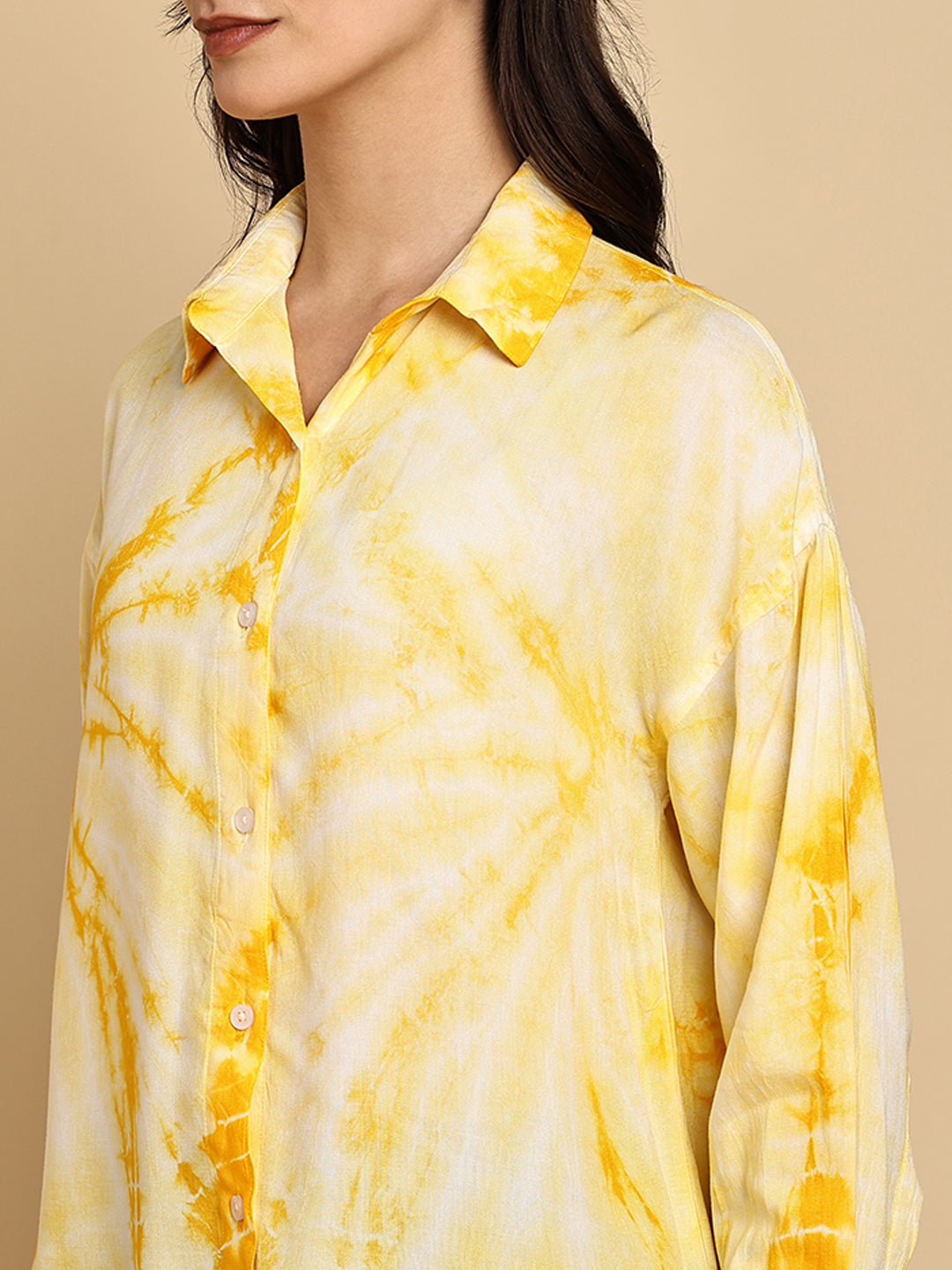 Women Casual Rayon Staple Tie & Dye Spread Collar Full Sleeves Loose Fit Shirt (W1699)