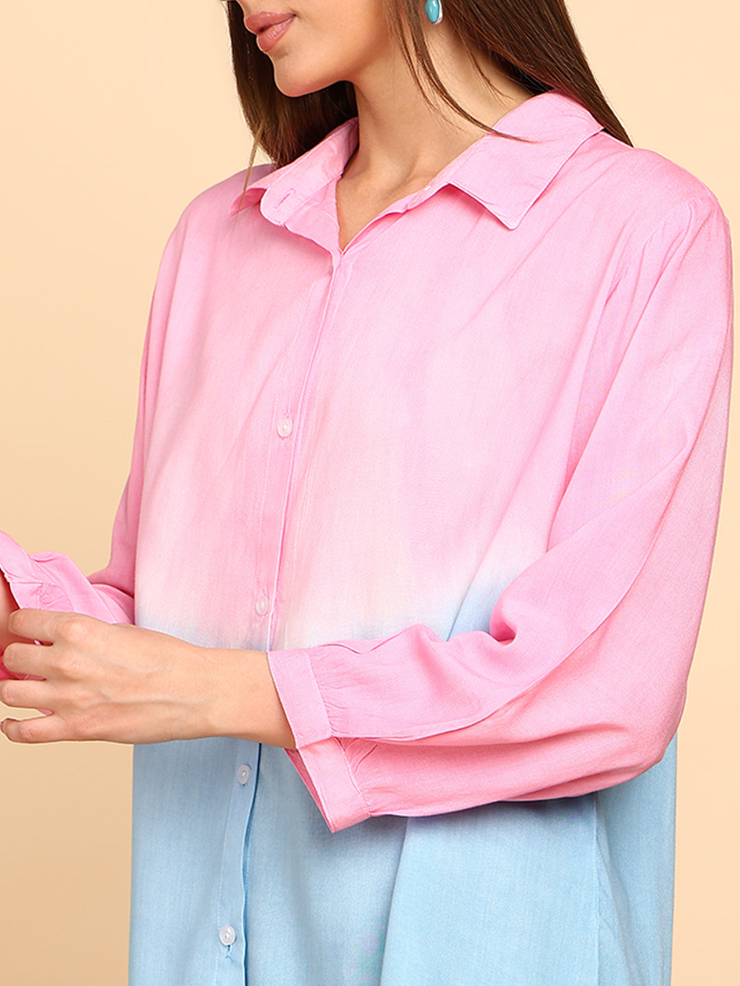 Women Rayon Staple Tie & Dye Spread Collar Regular Fit Shirt (W1775)