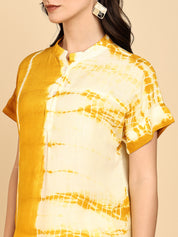 Women Casual Rayon Slub Tie & Dye Mandarin Short Sleeves Regular Fit Top (W1703)