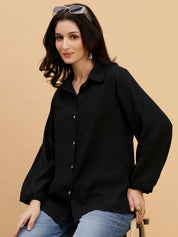 Women Black Solid Rayon Casual Regular Fit Shirt (W1782)