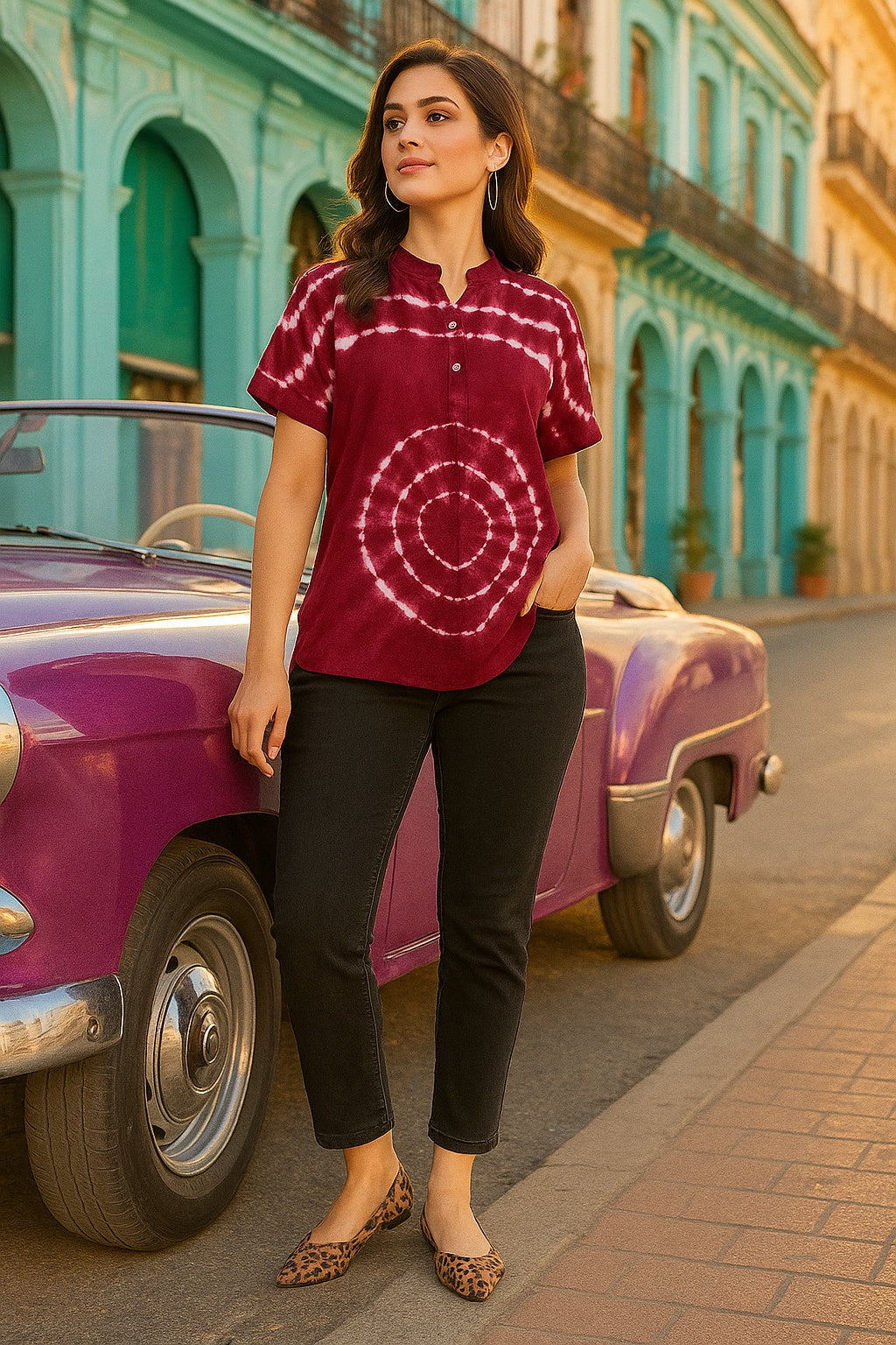 Tie Dyed Fitted Rayon Top for Women (W1463)