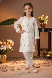Printed Cotton Kurta Pyjama Set For Girls (K11086)