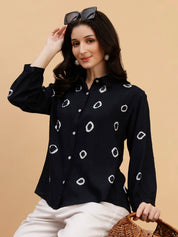 Women Hand Tie & Dye Blue Rayon Casual Shirt (W1798)