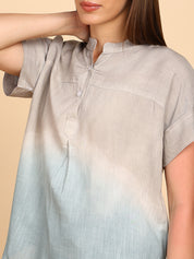 Women Rayon Slub Tie & Dye Mandarin Collar Regular Fit Top (W1770)