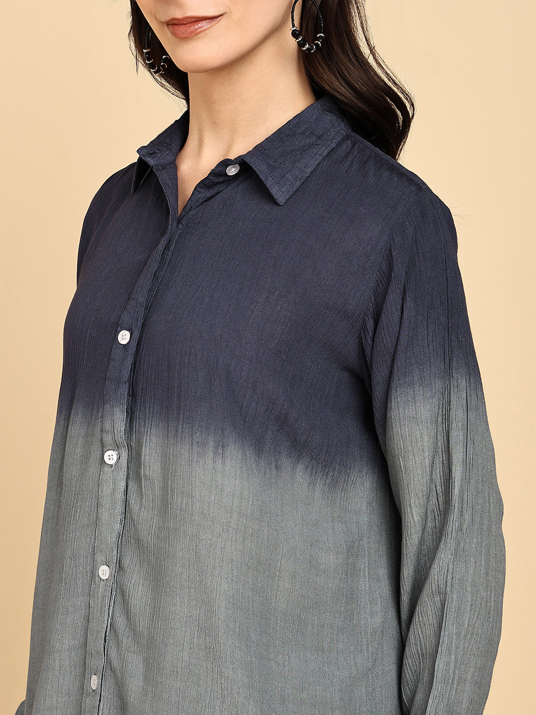 Women Casual Rayon Crepe Tie & Dye Spread Collar Full Sleeves Relaxed Fit Shirt (W1706)