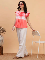 Women Red Tie & Dye Camric Casual Top (W1807)