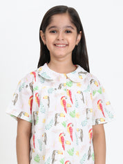 Women Printed Shirt With Matching Kids Shirt & Shorts Set Mother Daughter Combo (COMBOMD9030)