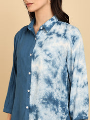 Women Casual Rayon Staple Tie & Dye Spread Collar Full Sleeves Relaxed Fit Shirt (W1692)