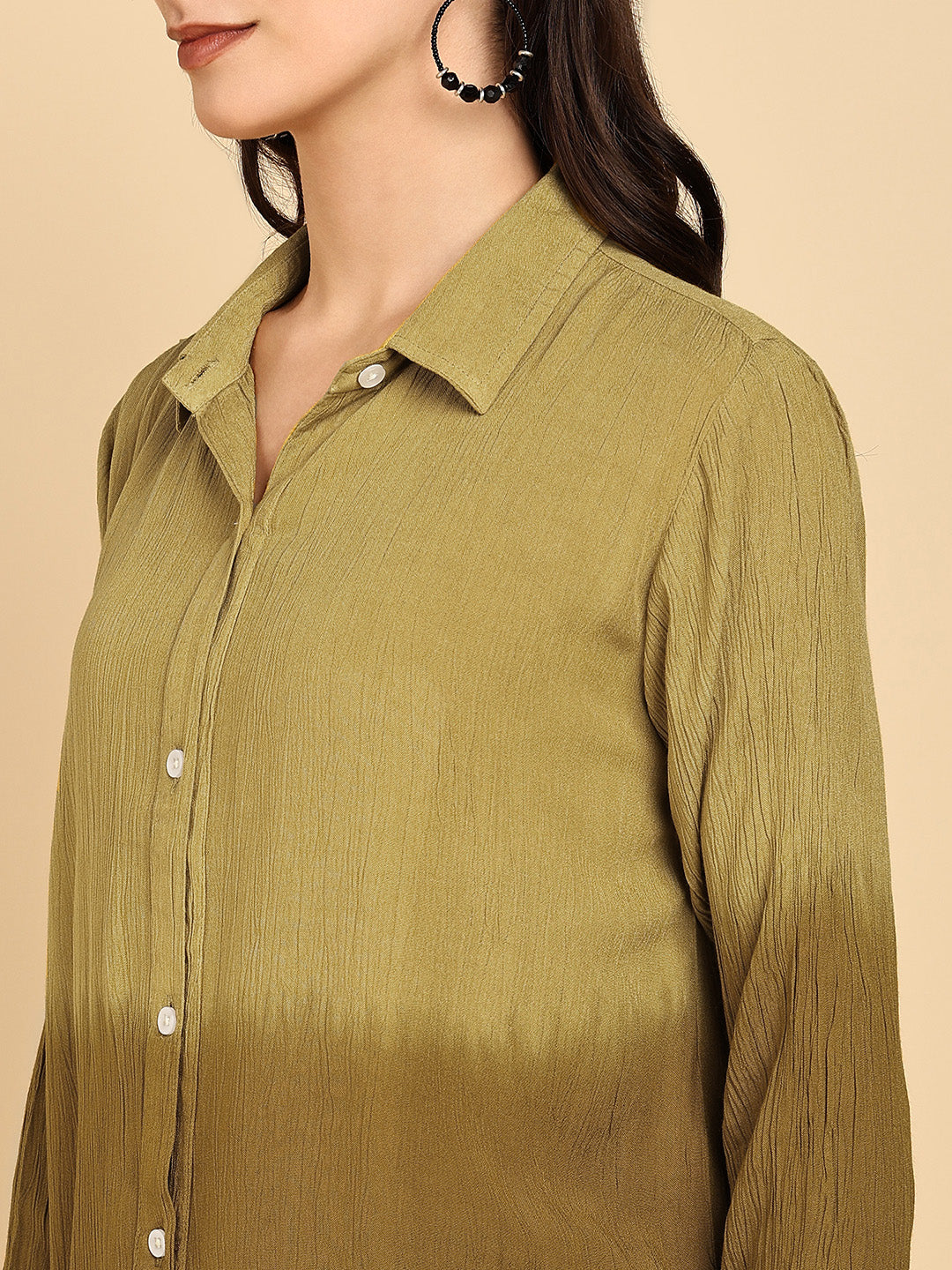 Women Casual Rayon Crepe Tie & Dye Spread Collar Full Sleeves Relaxed Fit Shirt (W1711)