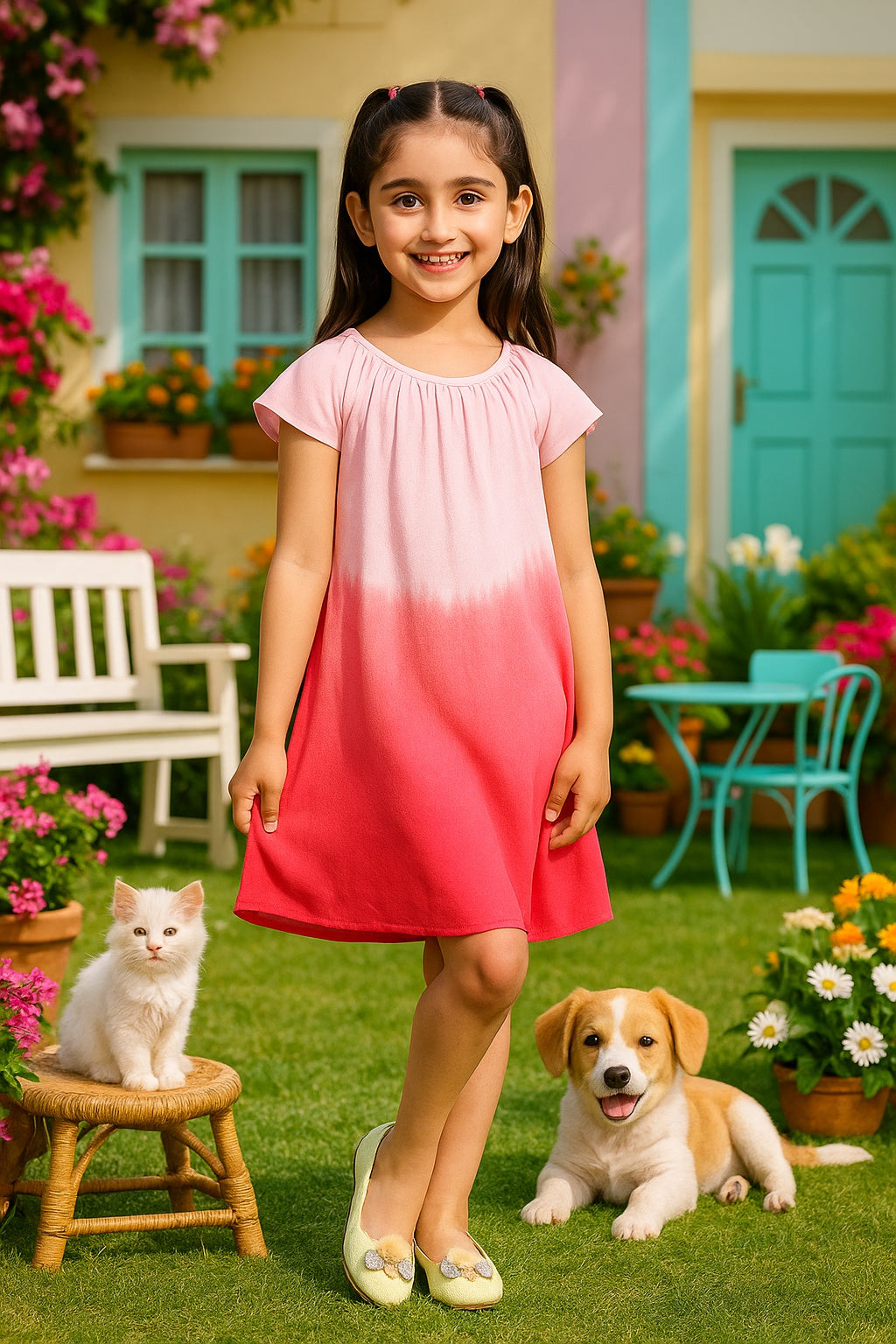 Hand Dyed Rayon Frill Dress for Girls (K1029)
