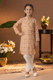 Printed Cotton Kurta Pyjama Set For Girls (K1054)