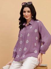 Women Hand Tie & Dye Purple Rayon Casual Shirt (W1796)