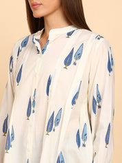 Women Cotton Printed Mandarin Collar Regular Fit Shirt (W1765)