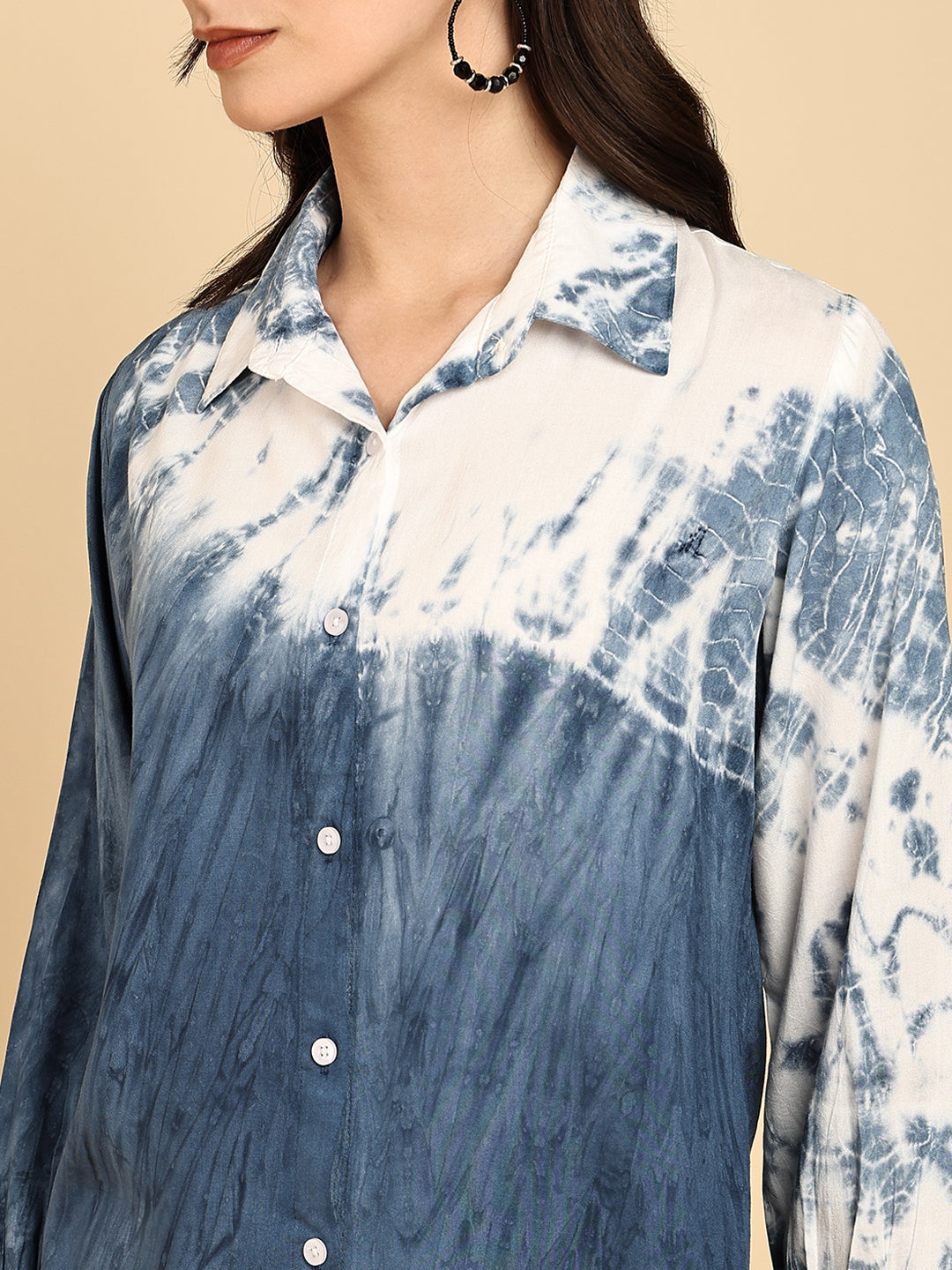 Women Casual Rayon Staple Tie & Dye Spread Collar Full Sleeves Relaxed Fit Shirt (W1688)