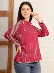 Women Hand Tie & Dye Pink Rayon Casual Shirt (W1791)