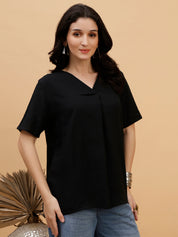 Women Black Solid Rayon Casual Top (W1787)