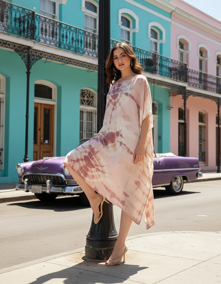 Rayon Hand Dyed Tie Dye Brown Kaftan (W1157)