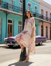 Rayon Hand Dyed Tie Dye Brown Kaftan (W1157)