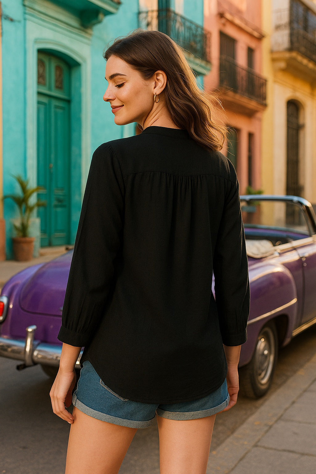 Black Tie-Dye Crepe Loose Fit Shirt (W1560)