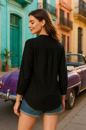 Black Tie-Dye Crepe Loose Fit Shirt (W1560)