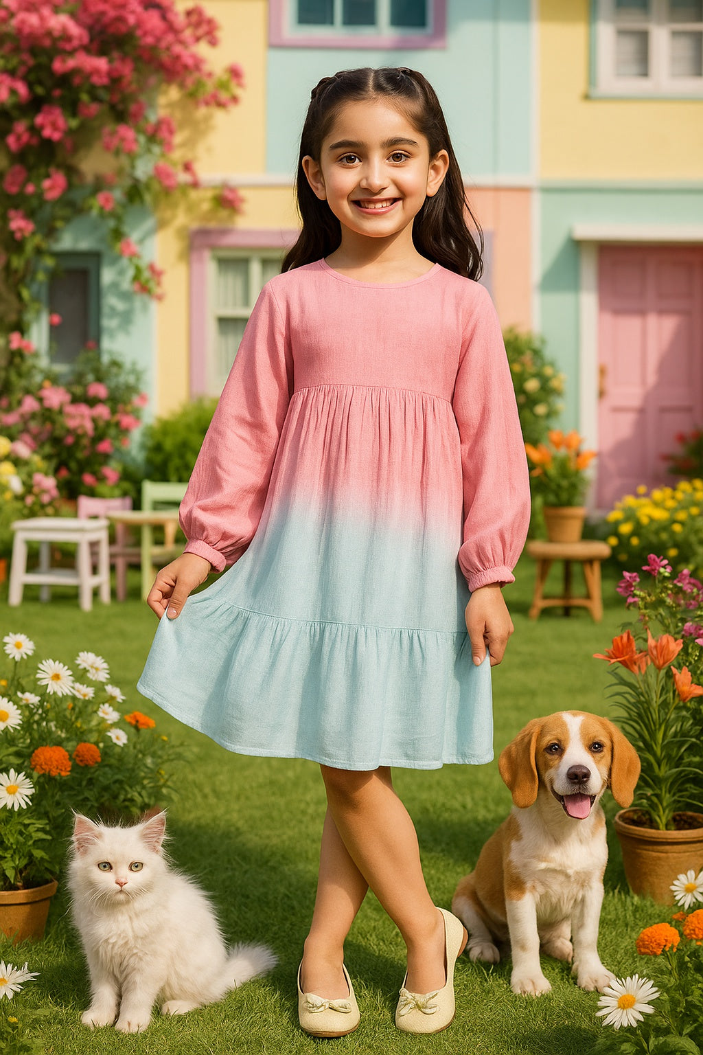 Hand Dyed Rayon Frock Dress for Girls (K1035)