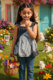 Hand Tie Dyed Frill Shoulder Top for Girls (K1006)