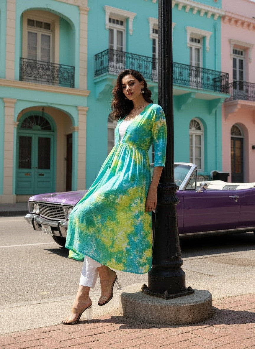 Hand Dyed Cap Dress for Women (W1494)