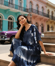 Rayon Hand Dyed Tie Dye Dark Blue Kaftan Dress (W1187)