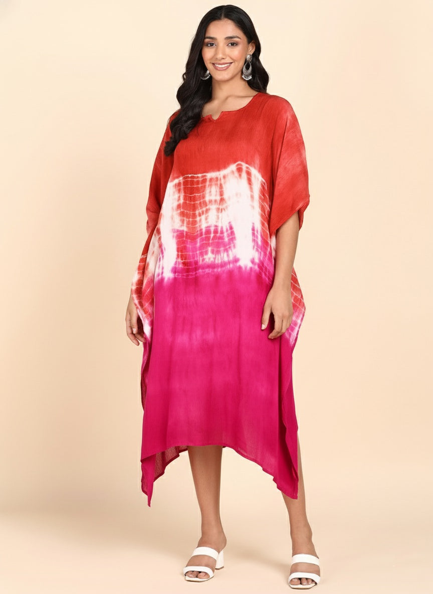 Rayon Crepe Tie Dye Brown Kaftan Dress (W1189)