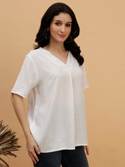 Women White Solid Rayon Casual Top (W1786)