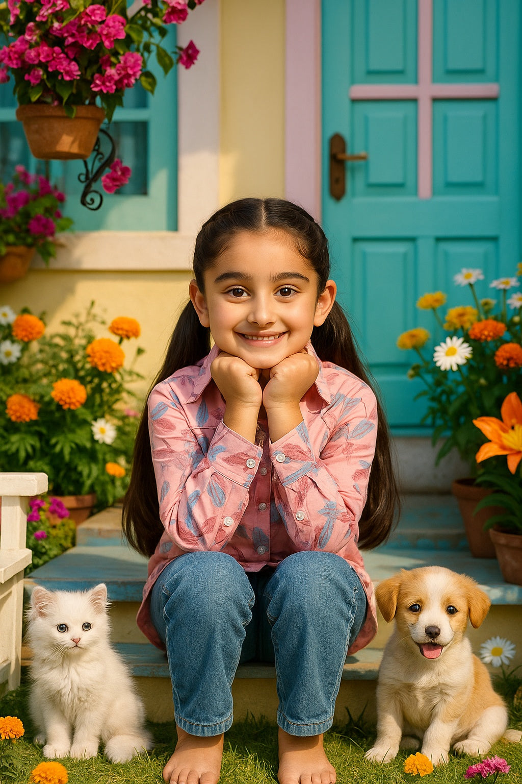 Cotton Printed Collar Shirt for Girls (K1011)