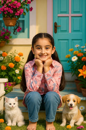 Cotton Printed Collar Shirt for Girls (K1011)