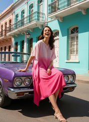 Rayon Hand Dyed Tie Dye Ombre Pink Kaftan (W1158)