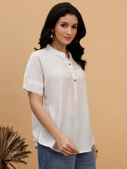 Women White Solid Rayon Casual Top (W1789)