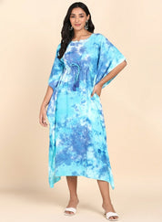 Rayon Hand Dyed Tie Dye Green Kaftan Dress (W1191)