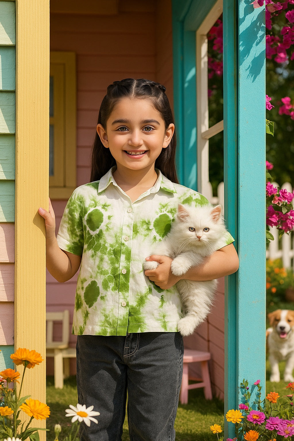 Hand Tie Dyed Half Sleeves Shirt for Girls (K1026)