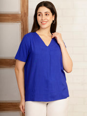 Women Blue  Solid Camric Casual Top (W1824)