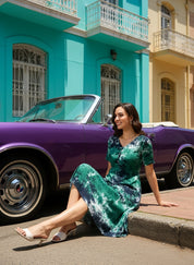 Rayon Tie Dye Sea Green A-Line Midi Dress (W1257)