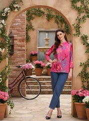 Pink Tie-Dye Crepe Loose Fit Shirt (W1566)