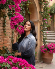 Rayon Hand Dyed Tie Dye Black Loose Fit Shirt (W1197)