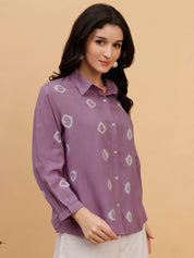 Women Hand Tie & Dye Purple Rayon Casual Shirt (W1796)