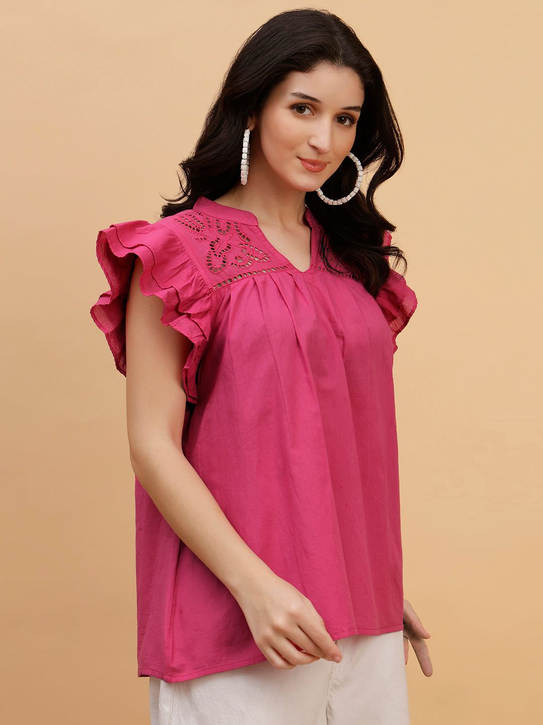 Women Pink Tie-Dye Camric Casual Regular Fit Top (W1800)